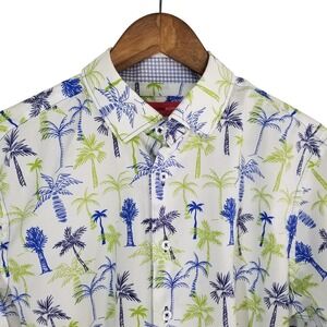 Georg Roth Los Angeles Men's Flip Cuff Shirt  Palm Tree Shirt White XL Pima Cot